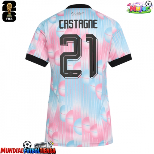 Camiseta Bélgica Timothy Castagne #21 Segunda Equipación Replica Mundial 2026 para mujer mangas cortas
